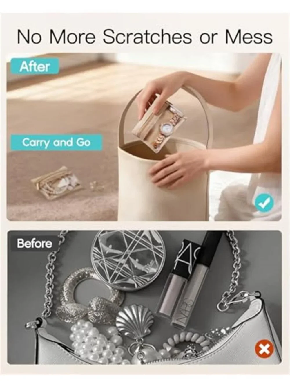White Travel Jewelry Box Organizer Case 12 Velvet Pouches Necklace Earring Ring